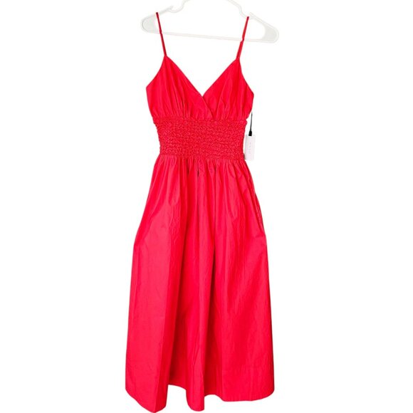 ASTR Womens Cherry Red Midi Dress‎ With Smocked Waist & Adjustable Straps Small - Picture 3 of 8